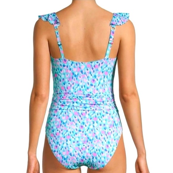 Lilly Pulitzer Delphie one-piece blue pink leopard spot print swimsuit womens 2 - Picture 3 of 13